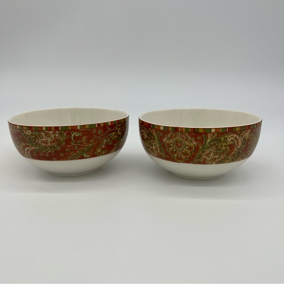 222 Fifth Maharana Bowl Set 2 Multicolor Paisley Holiday Kitchen Decor - Picture 10 of 11